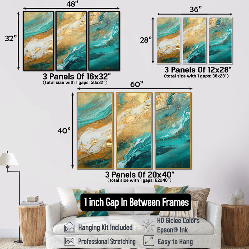 Uhrichsville - Ensemble d'art mural plage et océan, Cadre flottant brun, H 32 po x l 48 po x P 1 po