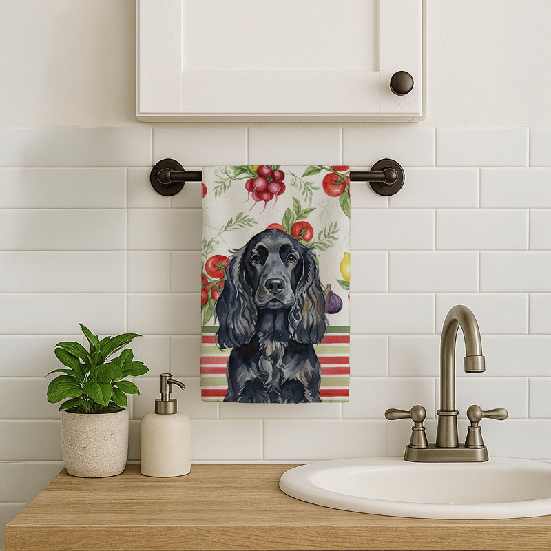 Black English Cocker Spaniel Vegetables Kitchen Towel, Black English Cocker Spaniel