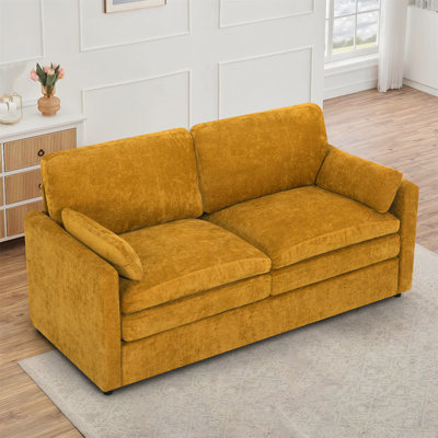 69" Modern Soft Couch With Upholstered Cushion, Chenille Sofa With 2 Well-Filled Pillows, 2-Seat Sofa For Living Room, Bedroom