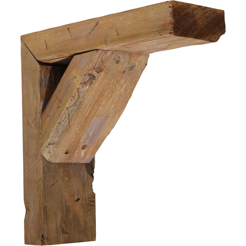 Weathered Brown Pine Wood Farmhouse Bracket Shelf