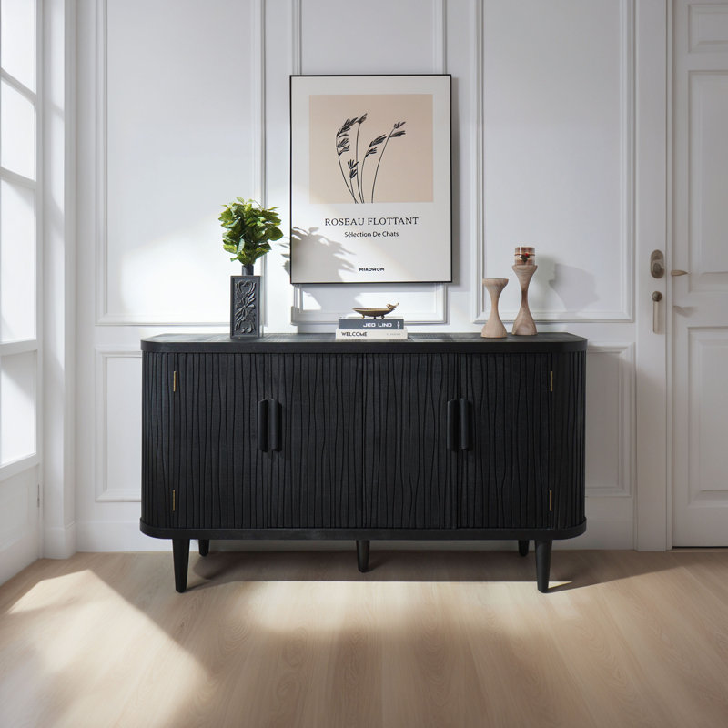 Wave Pattern Four Door Modern Sideboard, Black