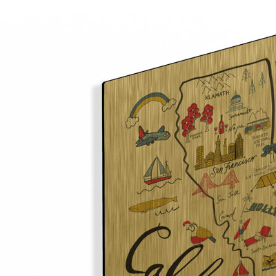 «California» par Farida Zaman, art mural en métal doré, 12 po x 12 po