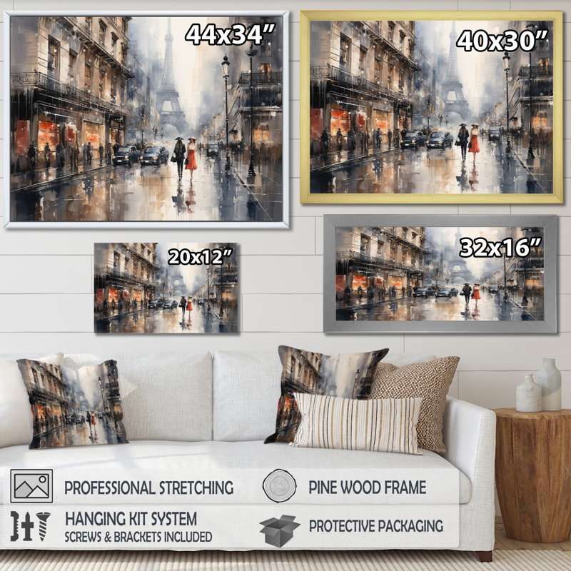 «Fashion Couture Cityscape», art mural encadré, Cadre flottant doré, H 16 po x l 32 po x P 1 po