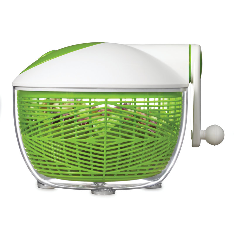 Large Green and White Plastic Vegetable Spinner with Ergonomic Handle