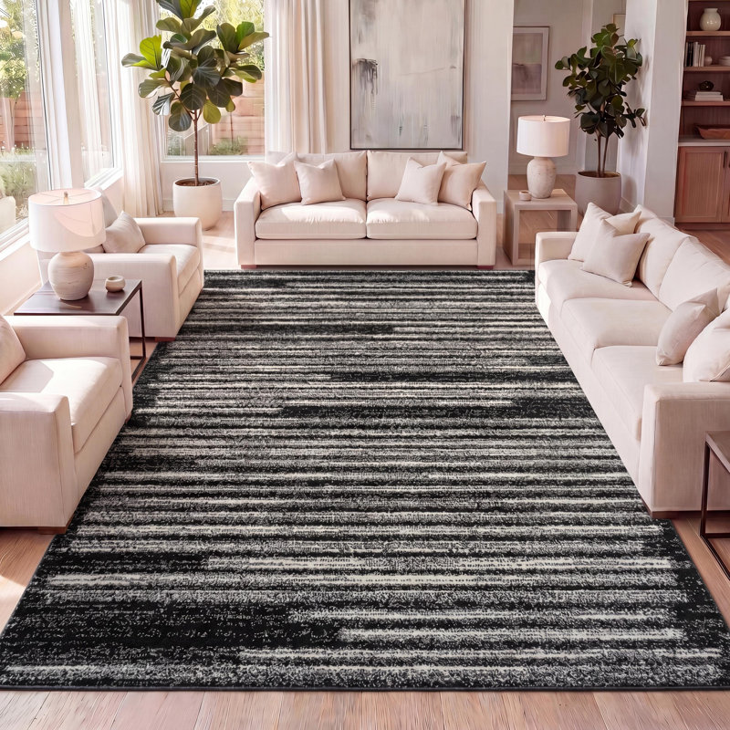 Tapis noir / crème Mahit, Rectangle 5 pi 3 po x 7 pi 7 po