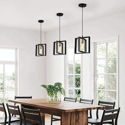 Black Pendant Lights Kitchen Island Set Of 3, Farmhouse Hanging Lamp With 62'' Height Adjustable Cord, Small Wood Ceiling Pendant Light Fixture For Dining Room, Entryway