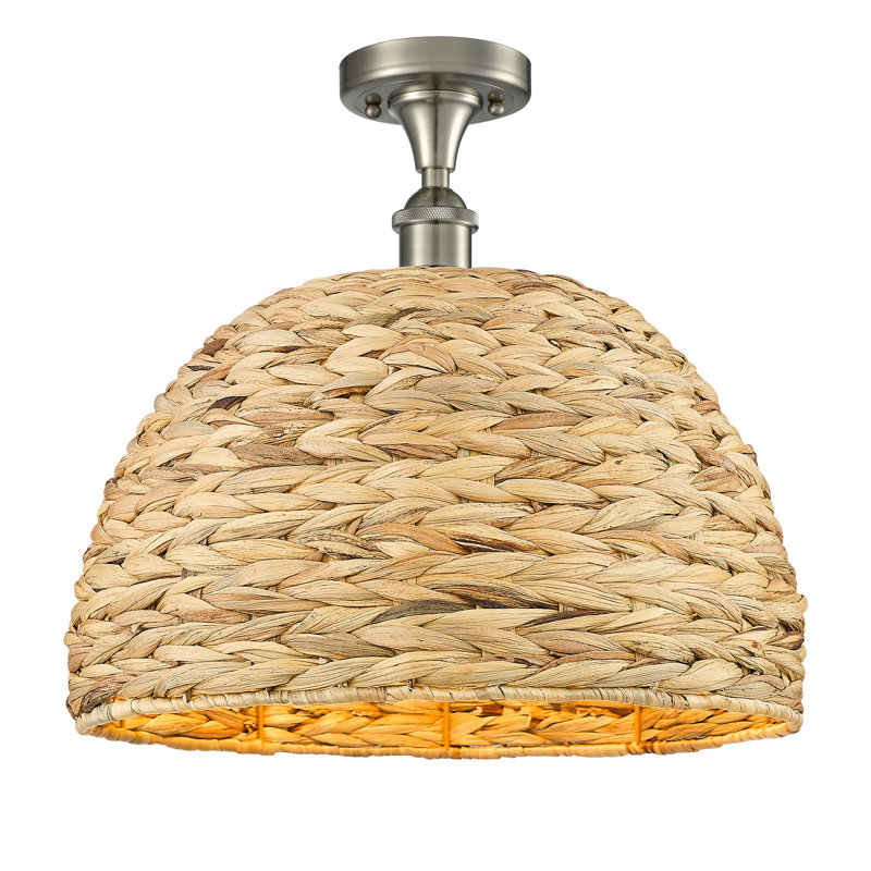 Plafonnier semi-encastré 1 lumière 16 po Tsang, H 14,5 po x l 15,75 po x P 15,75 po, Nickel satiné