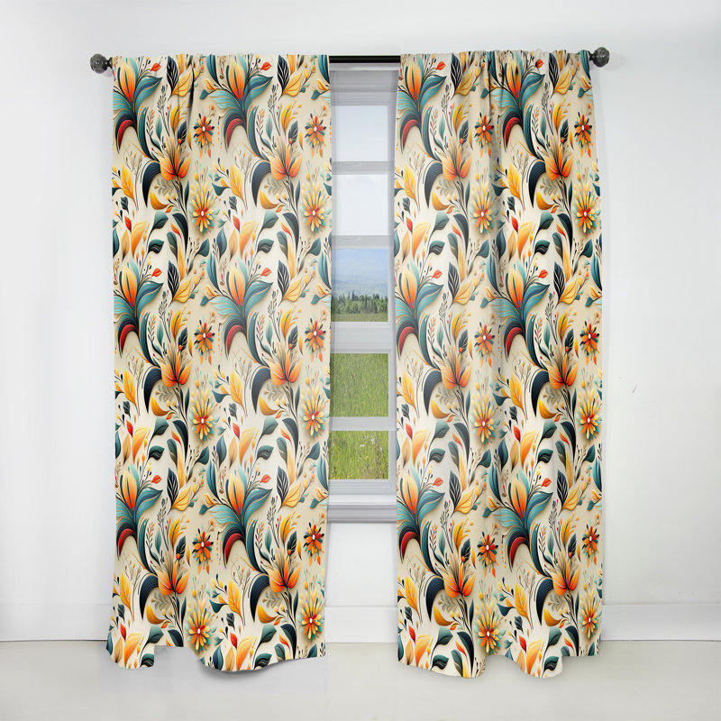 Éclectique jaune - éclat floral - rideau floral - rideau floral obscurcissant - 1 panneau, L 52 po x L 120 po