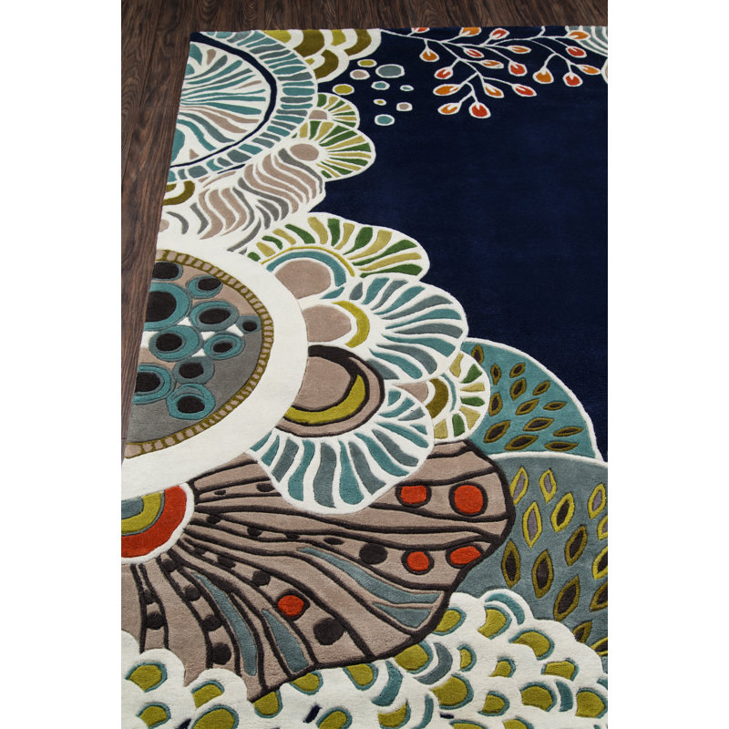 Tapis bleu marine en laine touffeté à la main Heliana, Tapis de couloir 2 pi 6 po x 8 pi