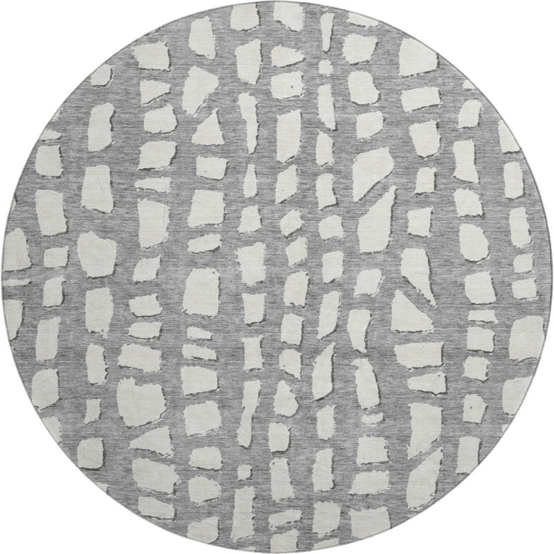 Premium Machine Washable Prisco Gray Rug, Round 8'