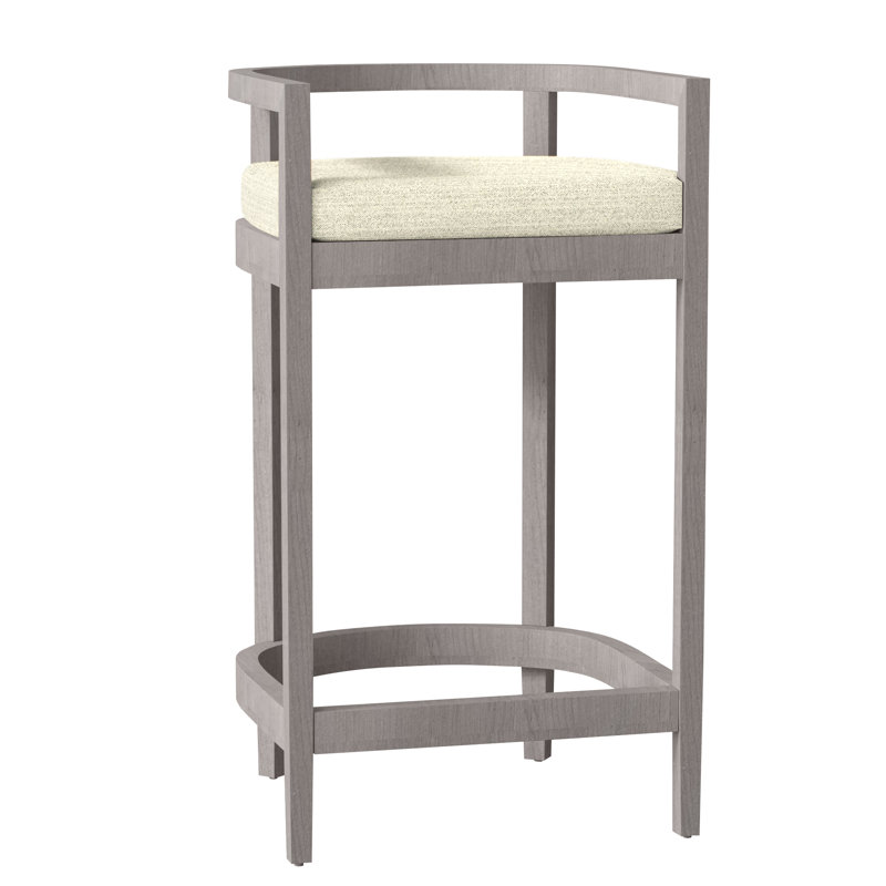 Santa Barbara Patio Bar Stool with Cushion, No Welt, Oyster Teak, Verona Mist