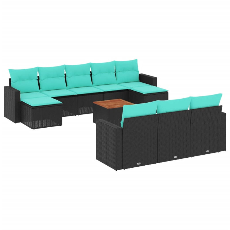  Ensemble de canapé de patio 11 pièces avec coussins en rotin de polyester noir