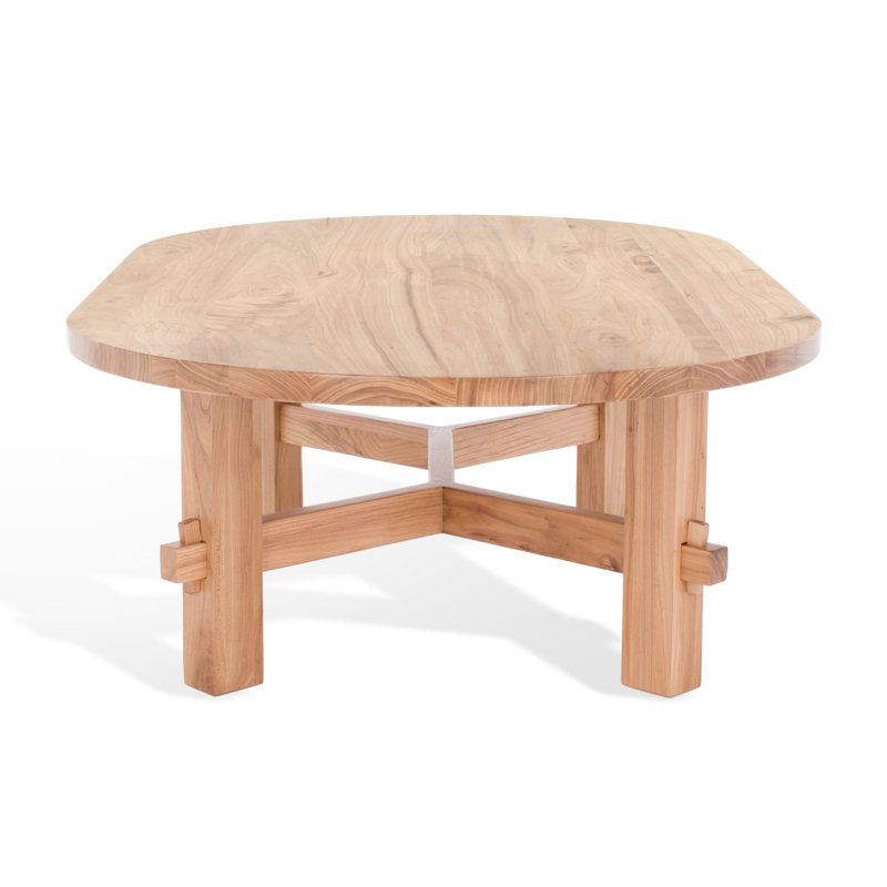 Natural Elm Oval Coffee Table with Trestle Base