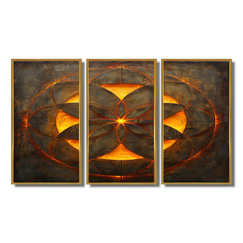 «Arcane Wisdom Flower Of Life II», ensemble de reproductions d'art géométriques murales, Cadre flottant doré