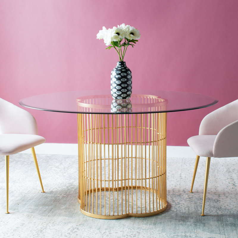 Noore 60" Gold Leaf Round Glass Dining Table for Eight