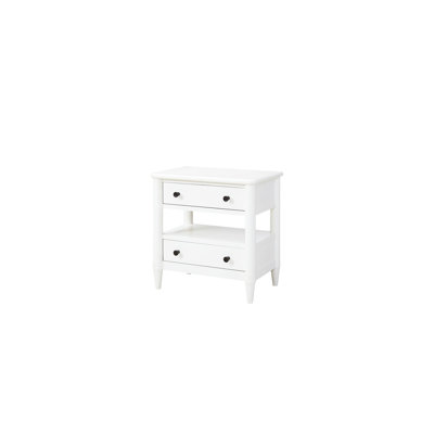 White Finish 2 Open Nightstand - Solid Wood, With Lining Feature 2 Drawers Wood & Build