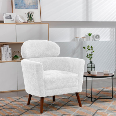 Arunjit Sherpa Fabric Accent Chair with Rubberwood Legs by Wade Logan