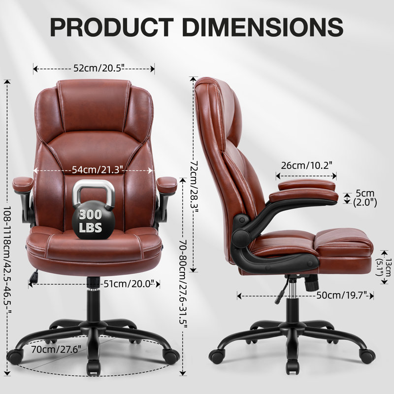 Ergonomic Executive Chair with Flip-up Armrests, Brown