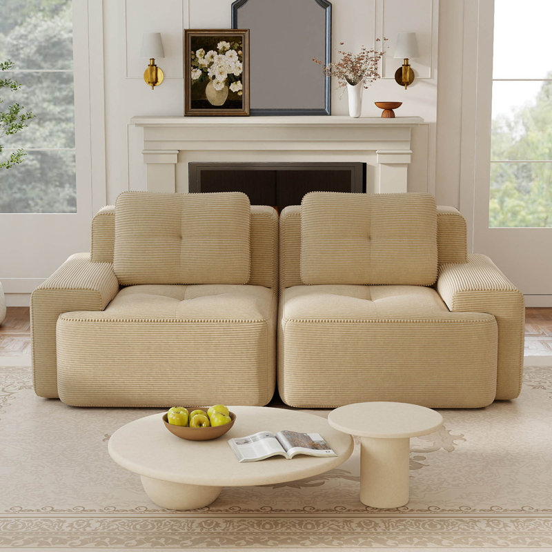 Canapé en velours côtelé 80 po, 80.3" W x 27.1"H x 40.9"D, Chameau
