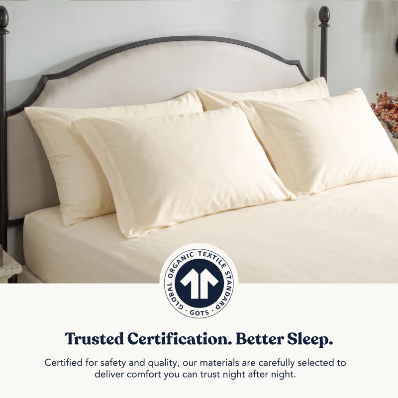 Sheet Sets 100% Organic Cotton Percale Weave Sheet, 400 Thread Count GOTS Certified, Smooth & Moisture-Wicking, Ivory
