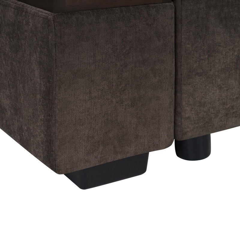 Canapé modulaire avec canapé en forme de L de 93,7 po et compartiment de rangement en bois pour le salon, brun