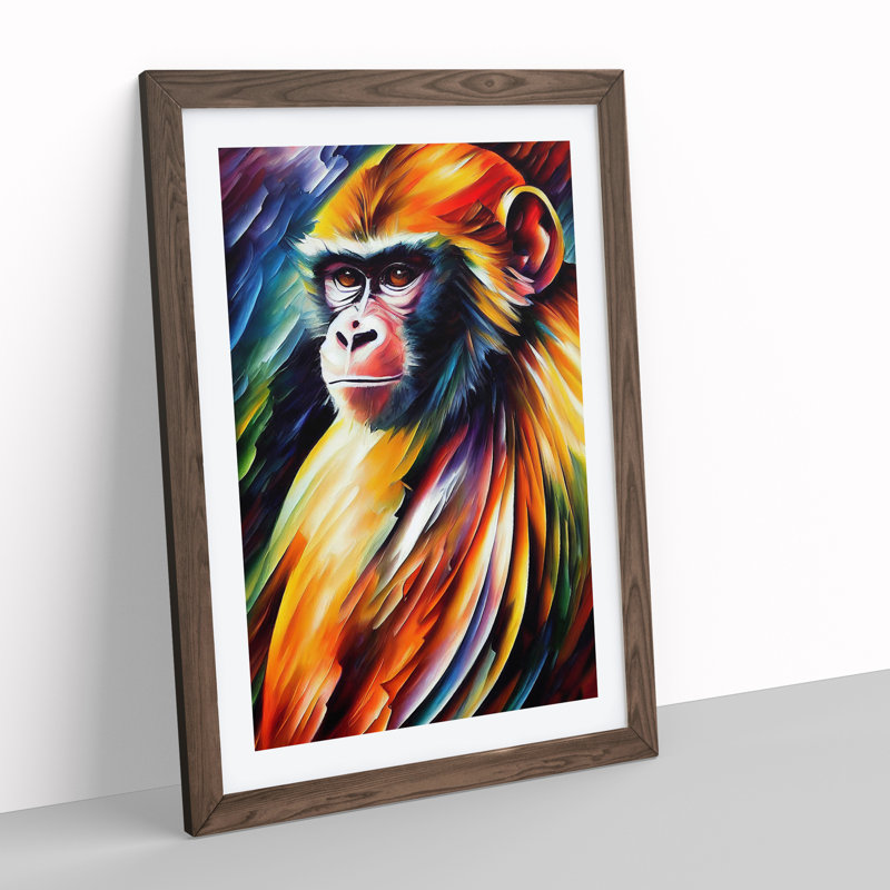 Monkey Portrait No.3 - Framed Print, 34cm H x 25cm W x 2cm D, Walnut