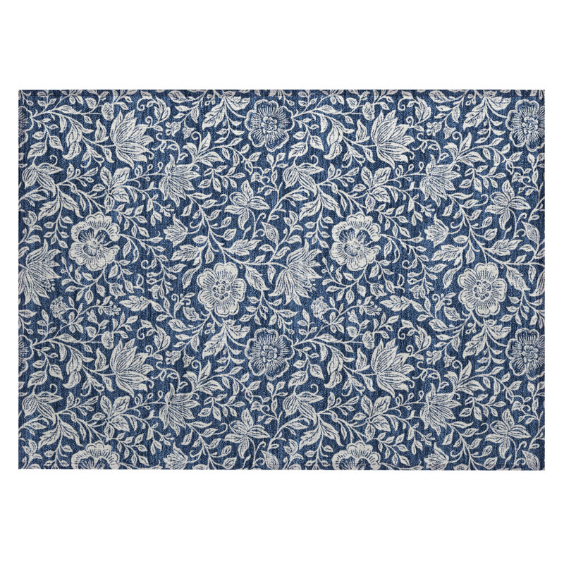 Machine Washable Indoor/Outdoor Chantille ACN2572 Floral Rug, Navy, 1'8" x 2'6"