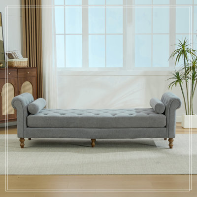 Chenille Upholstered Shryock with 2 Bolster Pillows and Armrest