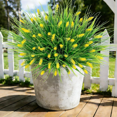 40 Bundle Artificial Plants Outdoor Fake Monkey Grass with Flowers UV Resistant Plastic Faux Plant Shrubs for Patio Garden Front Porch Pathway Home Window Hanging Planter Wedding Decor