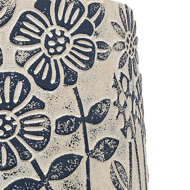 Jardinière S / 2 sable et ciment gris à motif floral bleu, Bleu, gris