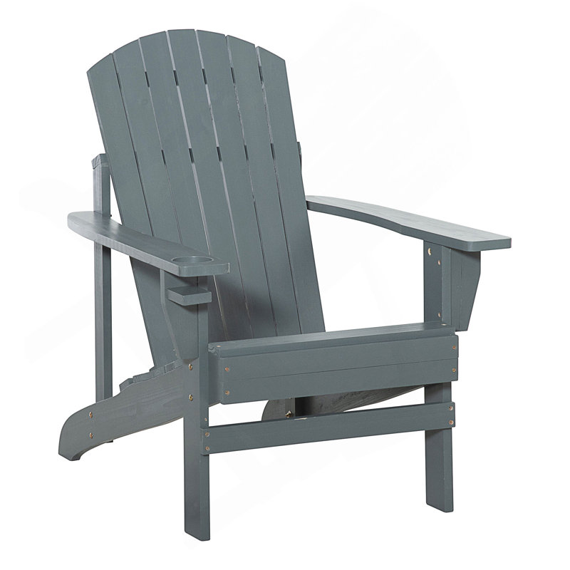 Wooden Adirondack Chair With Built-In Table And Umbrella Hole For Comfortable Outdoor Seating And Relaxation, Gray