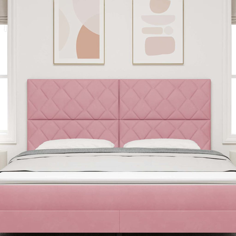  Headboard Wall-Mounted Geometric Velvet, 118cm H x 180cm W x 7cm D, Pink