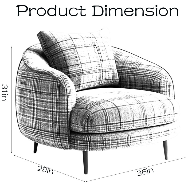 Petit fauteuil rembourré gris à motif écossais