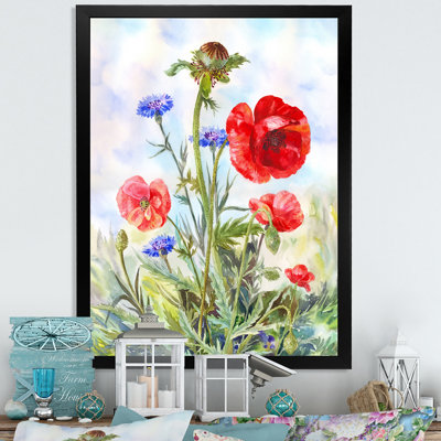Coquelicots rouges dans les mouches - œuvre d'art traditionnelle sur toile