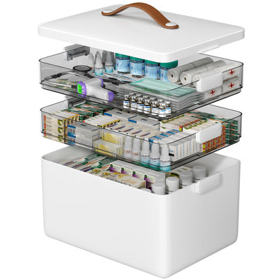 3-Tier Medicine Organizer - Portable Medicine Cabinet With Leather Handle, Empty First Aid Kit For Home