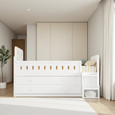 Lit double en bois avec lumière DEL, tiroirs de rangement