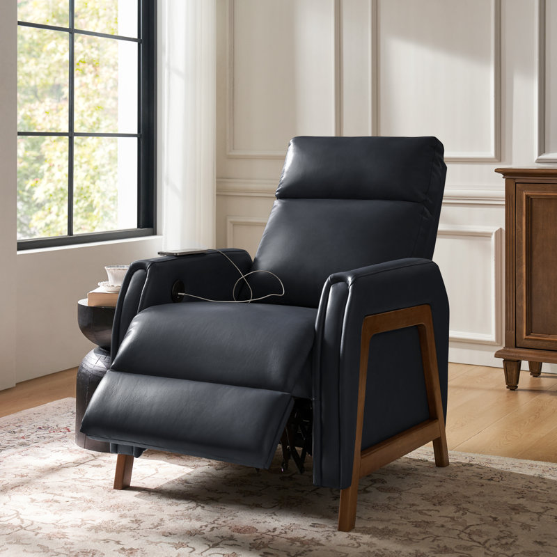29" W Top Grain Leather Power Recliner, Navy