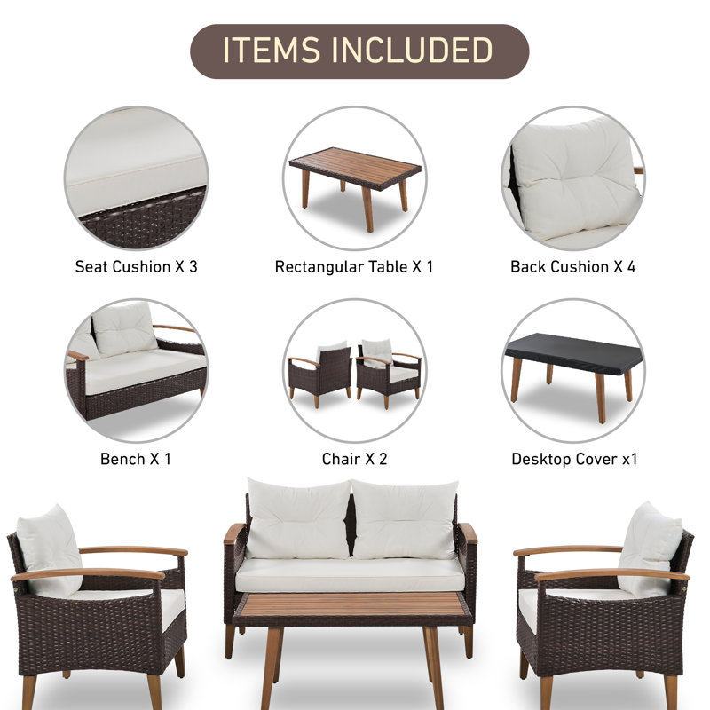Gravesend Wicker 4 - Person Patio Conversation Set with Cushions, Beige