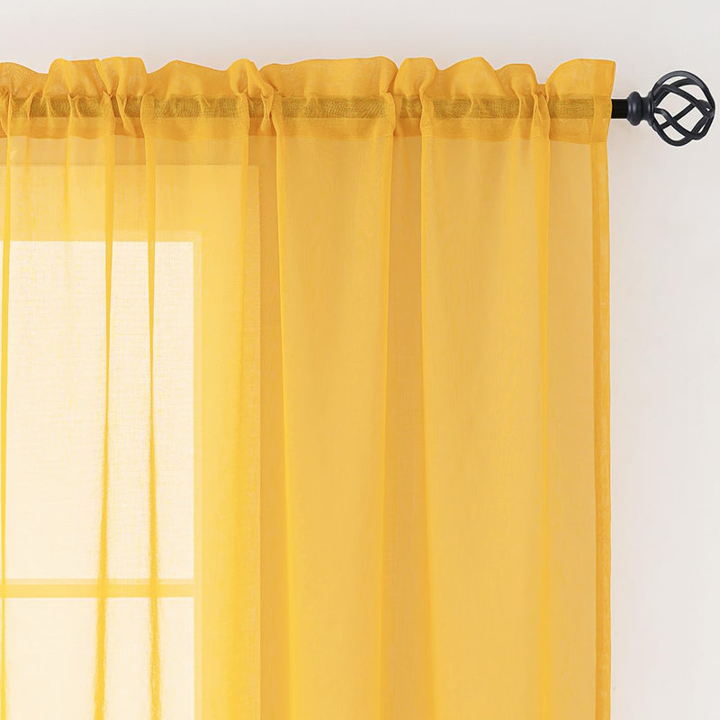 Sheer Window Rod Pocket Curtain Set 84" Inches Long (2 Panels), Yellow