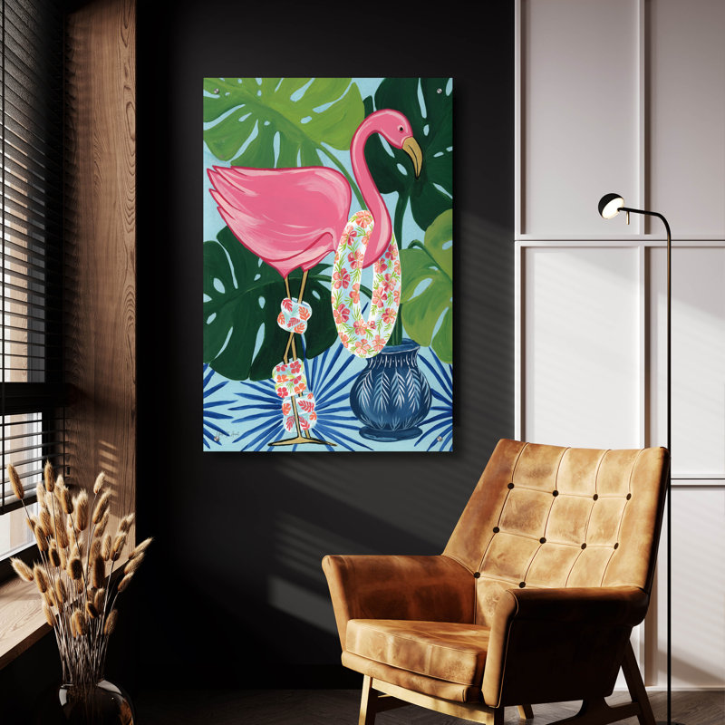 «Flamingo Happy Hour 2» par Yvette St. Amant, art mural en verre acrylique, H 36 po x l 24 po x P 0,2 po