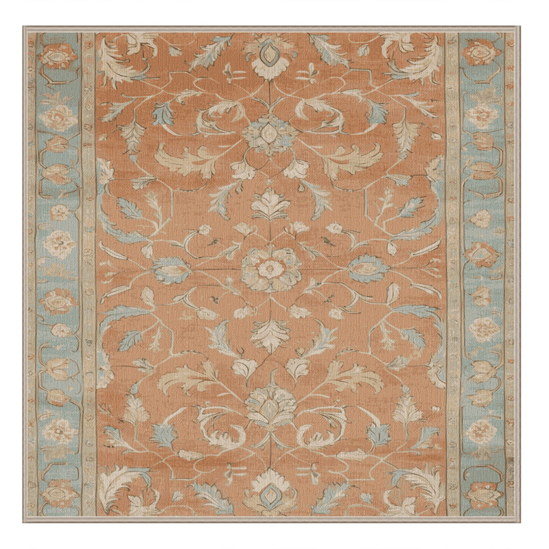 Tapis brun Tabriz lavable à la machine, Carré 6 pi