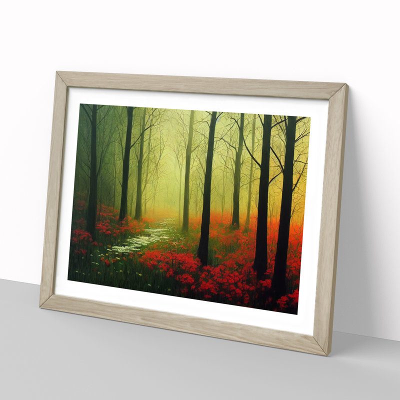 Floral Spring Forest 1 Piece Single Picture Frame Painting, 25cm H x 34cm W x 2cm D, Oak