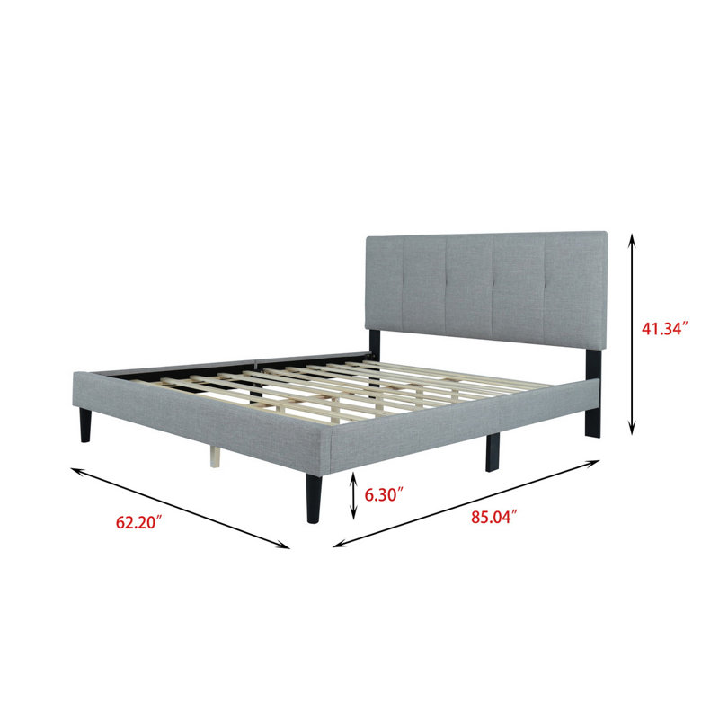 Lit plateforme tapissier Dinchen, Grand, Gris clair
