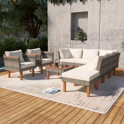 9-Piece Rattan Patio Conversation Set With Cushions by Staykiwi