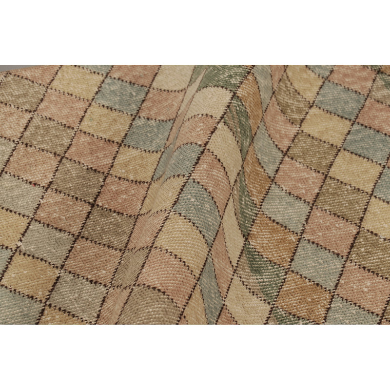 Vintage Turkish Runner, Brown With Multicolor Geometric Design - Rug & Kilim
