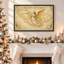 Toile de Noël avec ange doré jouant de la trompette avec notes de musique-889320885