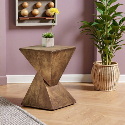 18" Height Sculptured End Table For Living Room Bedroom Office - Handcrafted Minimalist Accent Table With Wood-Like Texture