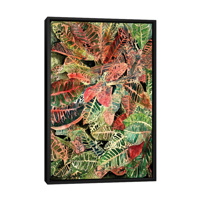 « croton botanique », impression sur toile, H 26 po x l 18 po x P 1,5 po, Toile avec cadre noir, Pas de tapis