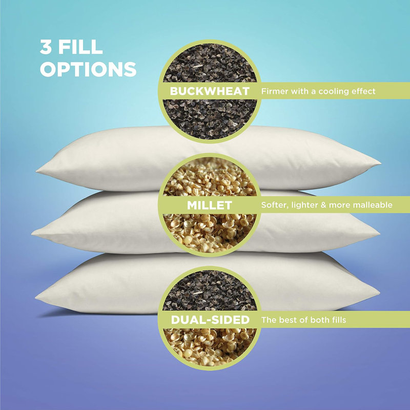 Organic Buckwheat Bed Pillow - Organic Cotton Fabric and Fill Soft Pillow for Deep Sleeping, Queen 20" x 30"