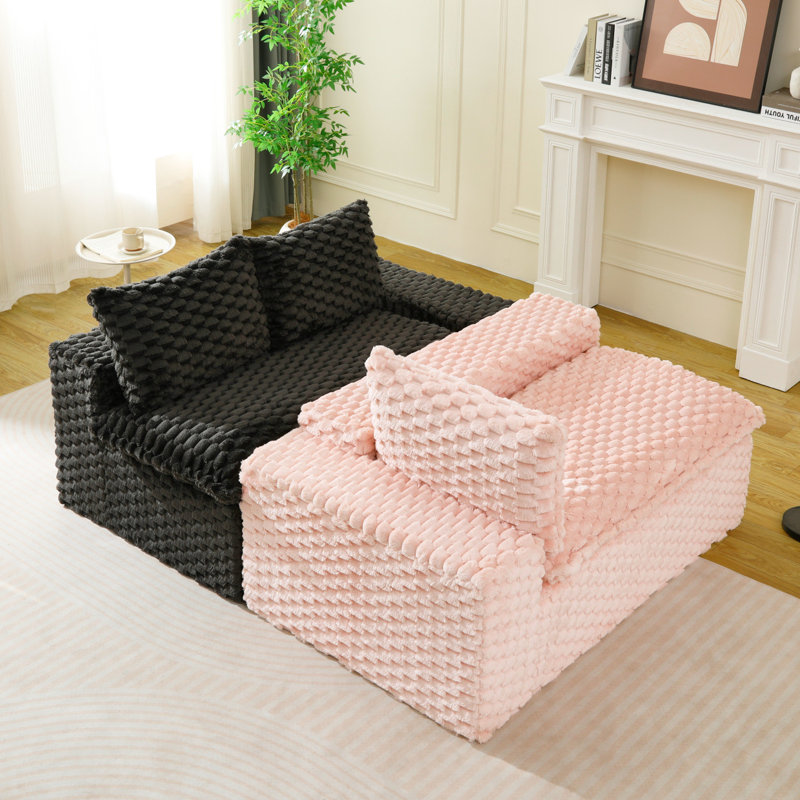 Canapé paresseux multifonctionnel en velours rose et noir, Rose / velours noir
